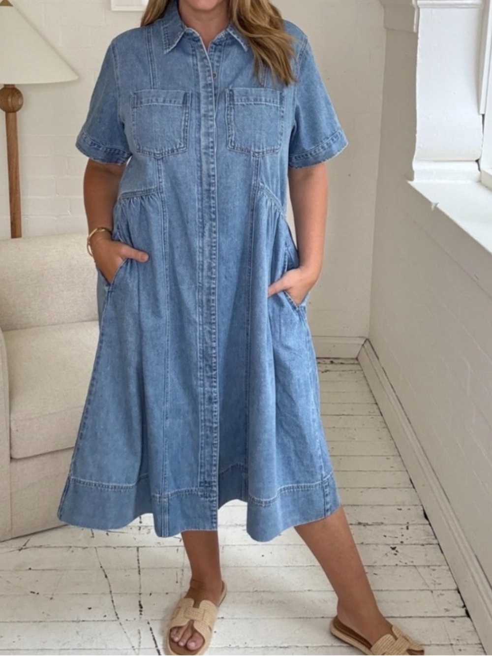 MAYE Montana Denim Shirtdress Size Large Light Flowy Cottage - Picture 3 of 11